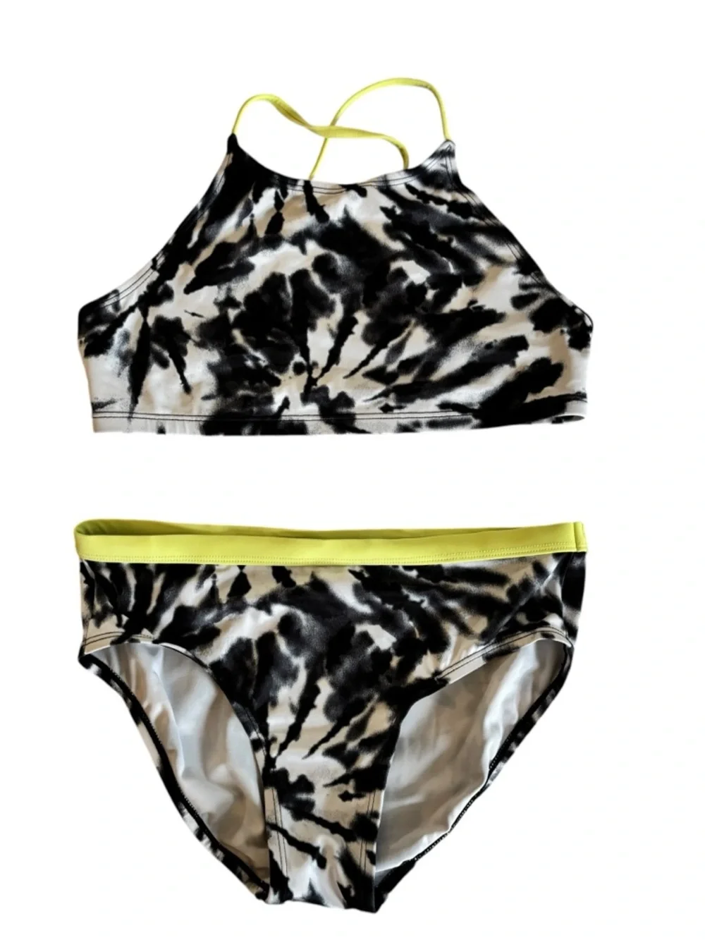 Justice Black & White Tie-Dye Bikini with Yellow Trim